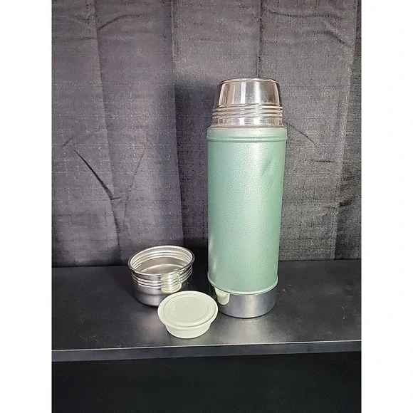 Vtg Orvis Portable Leather Picnic Tote Case 2 Stanley Aladdin Thermos & Handle - Picture 8 of 14